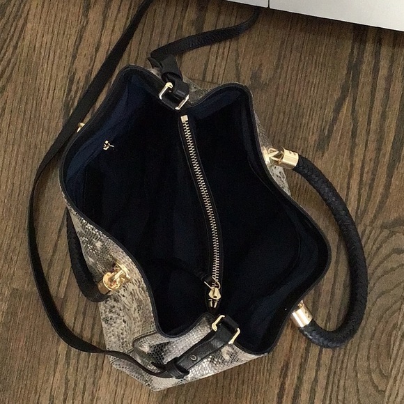 Cole Haan Black and Cream Shoulder Bag with Snakeskin Pattern - Picture 3 of 4